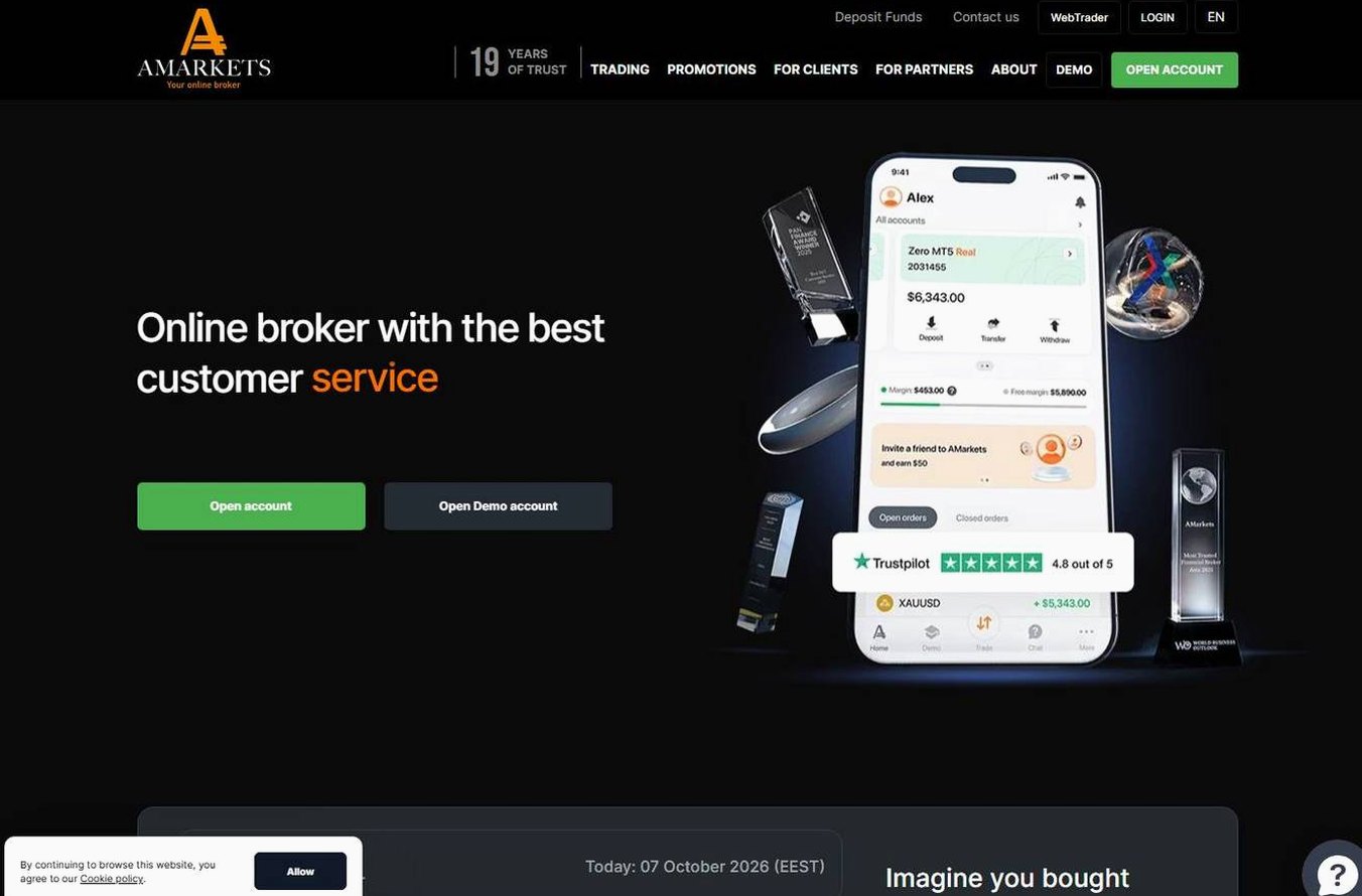 Screenshot of the AMarkets website