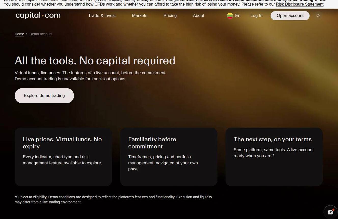 The platform page on the Capital.com website