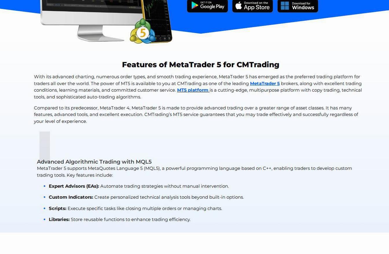 The platform page on the CMTrading website