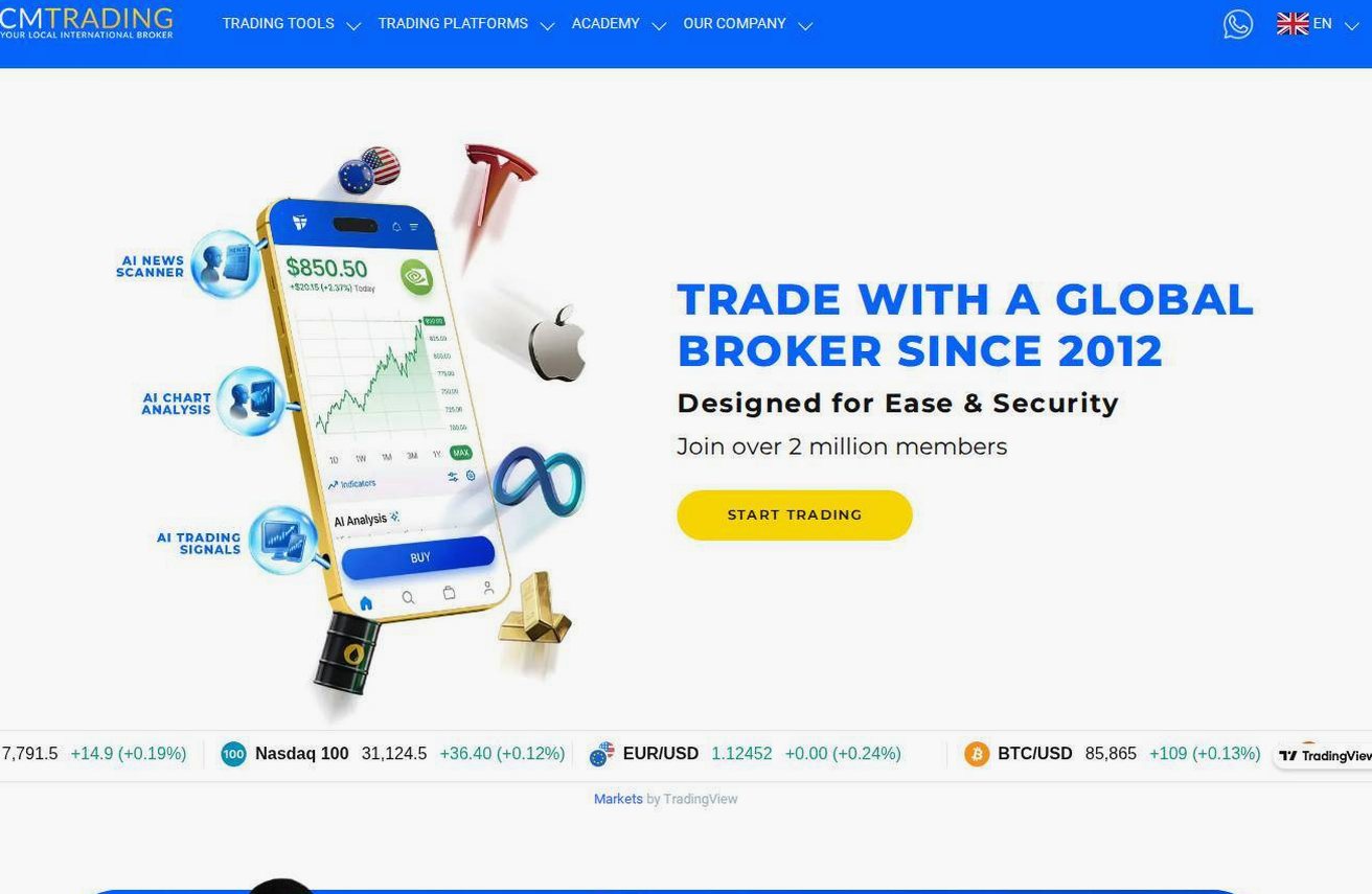 Screenshot of the CMTrading website
