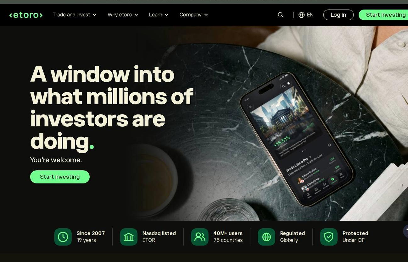 Screenshot of the eToro website