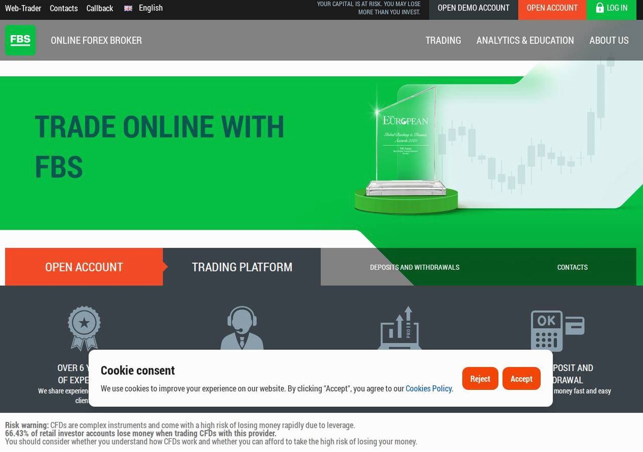 Screenshot of the FBS website