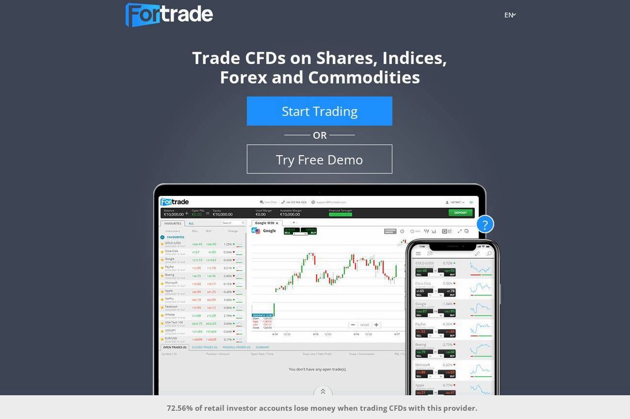The platform page on the Fortrade website