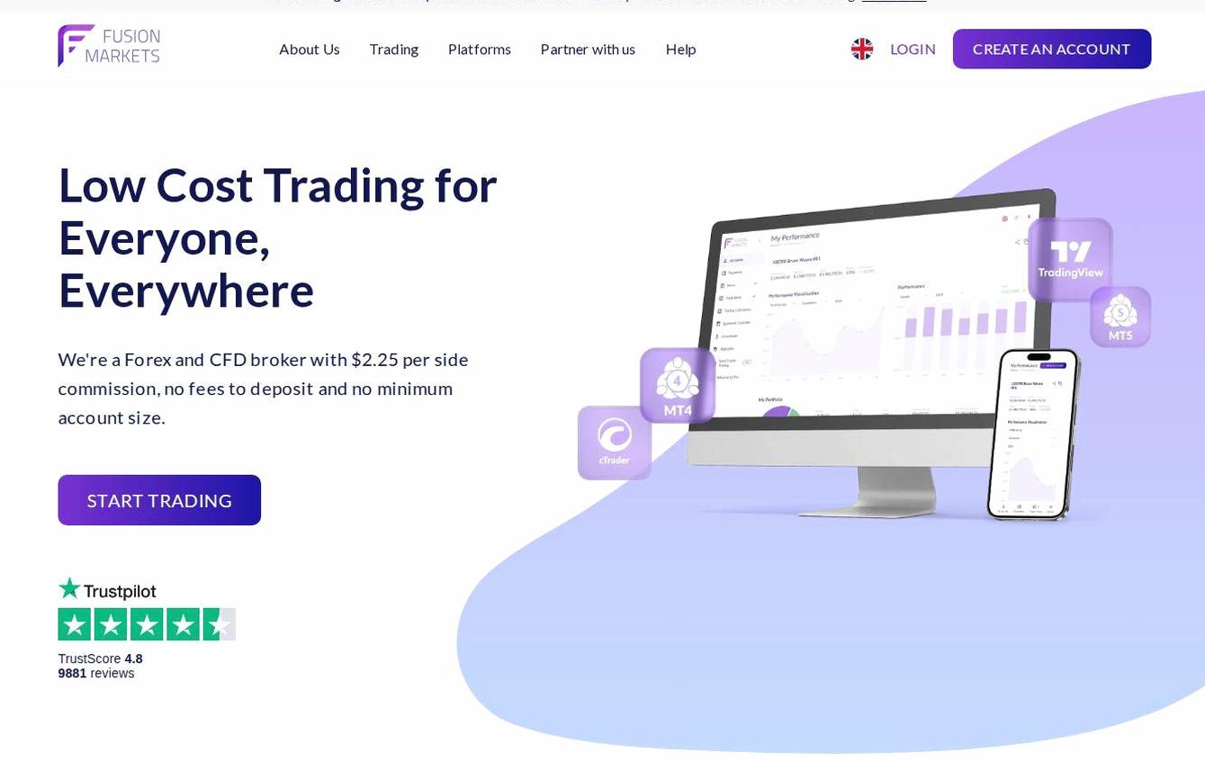 Screenshot of the Fusion Markets website