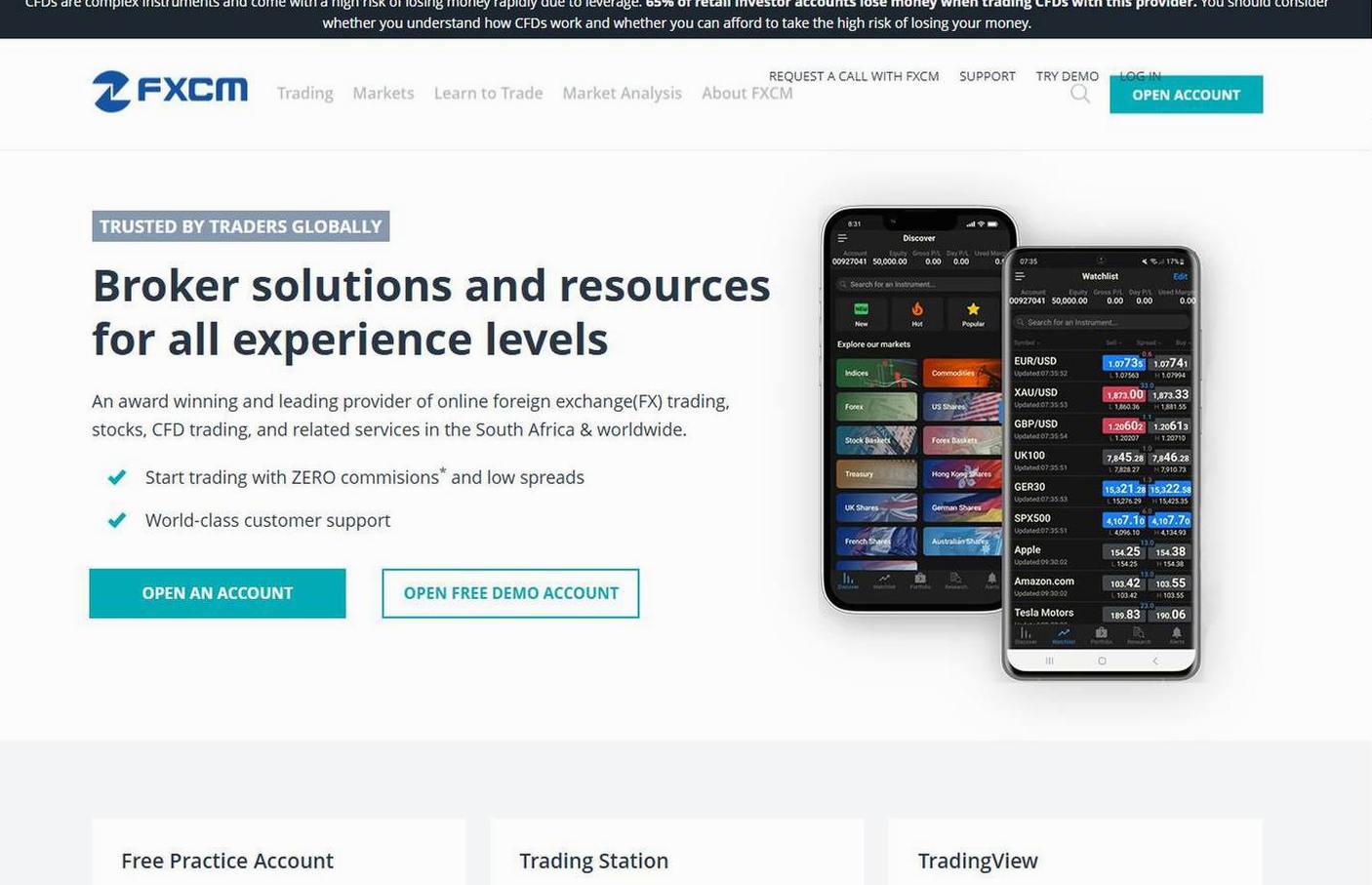 Screenshot of the FXCM website