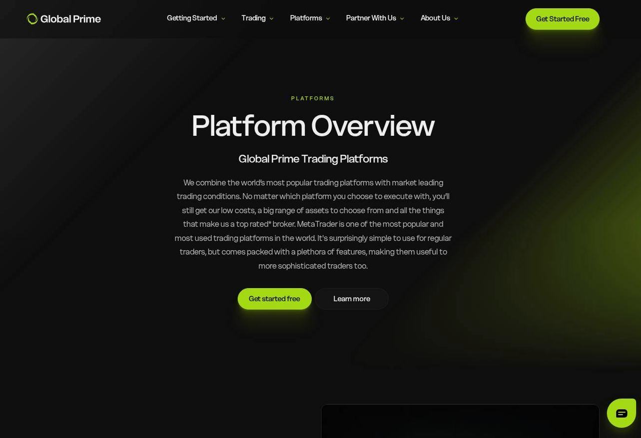 The platform page on the Global Prime website
