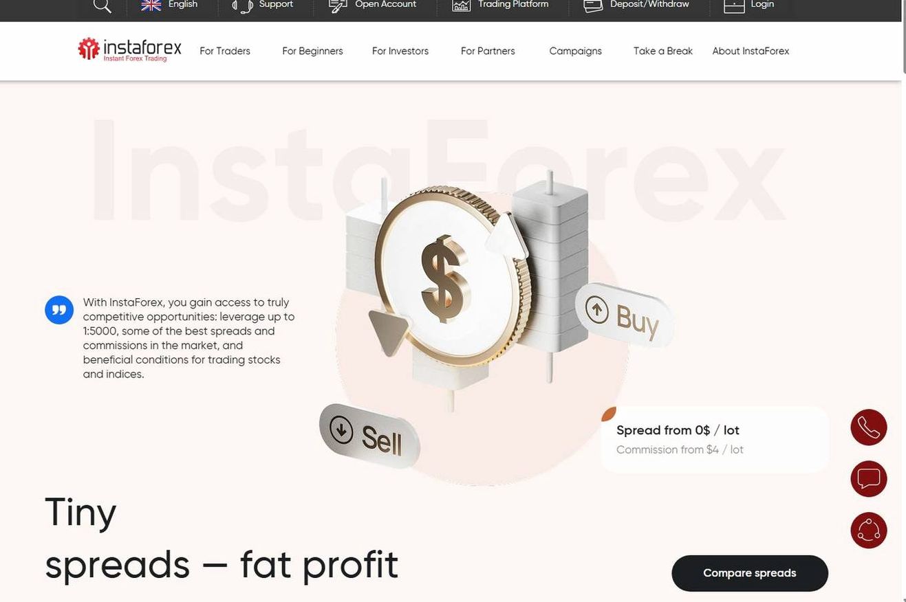 Screenshot of the InstaForex website