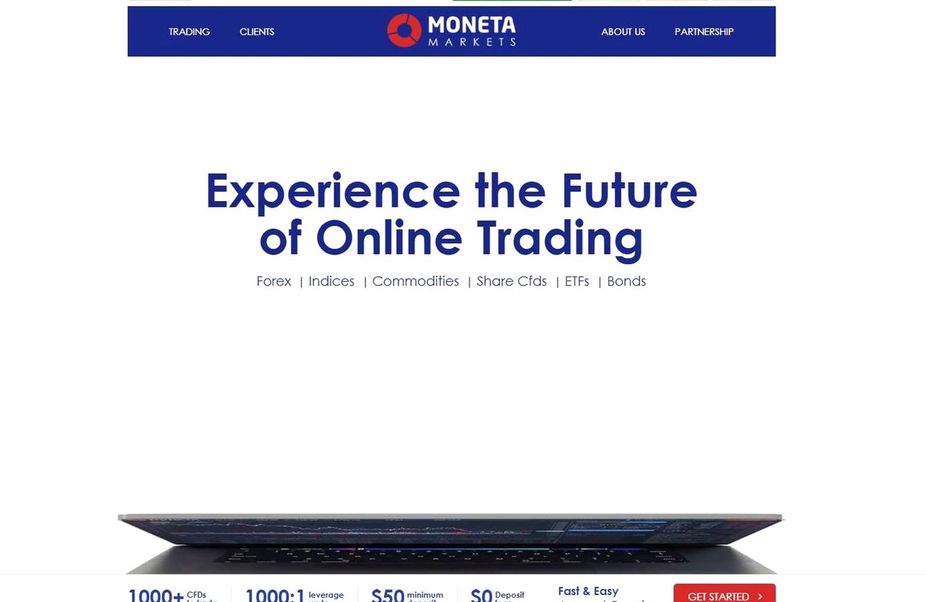 Screenshot of the Moneta Markets website