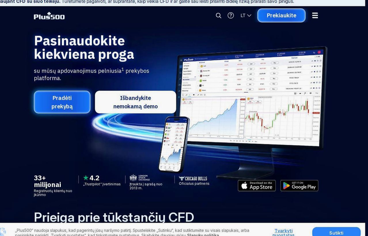 Screenshot of the Plus500 website