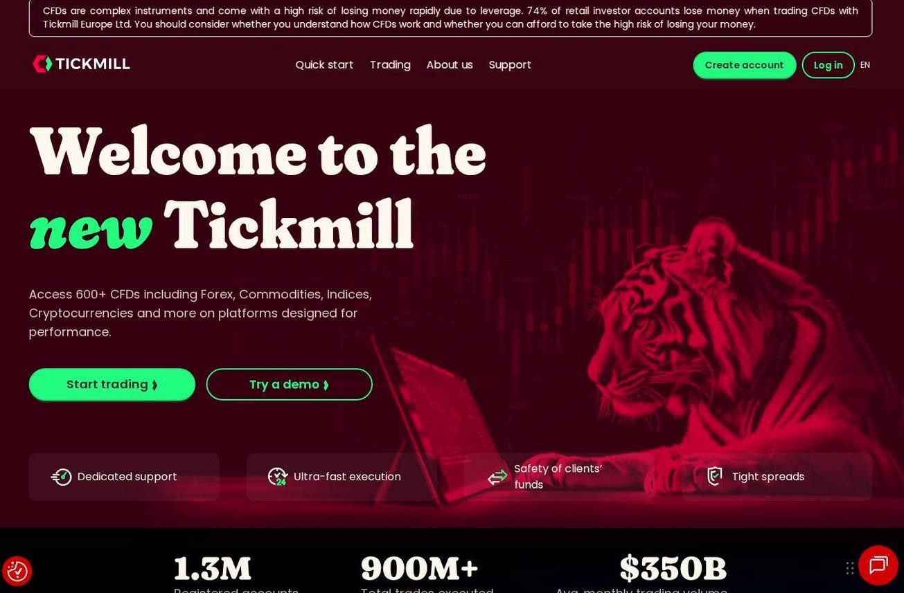 The platform page on the Tickmill website