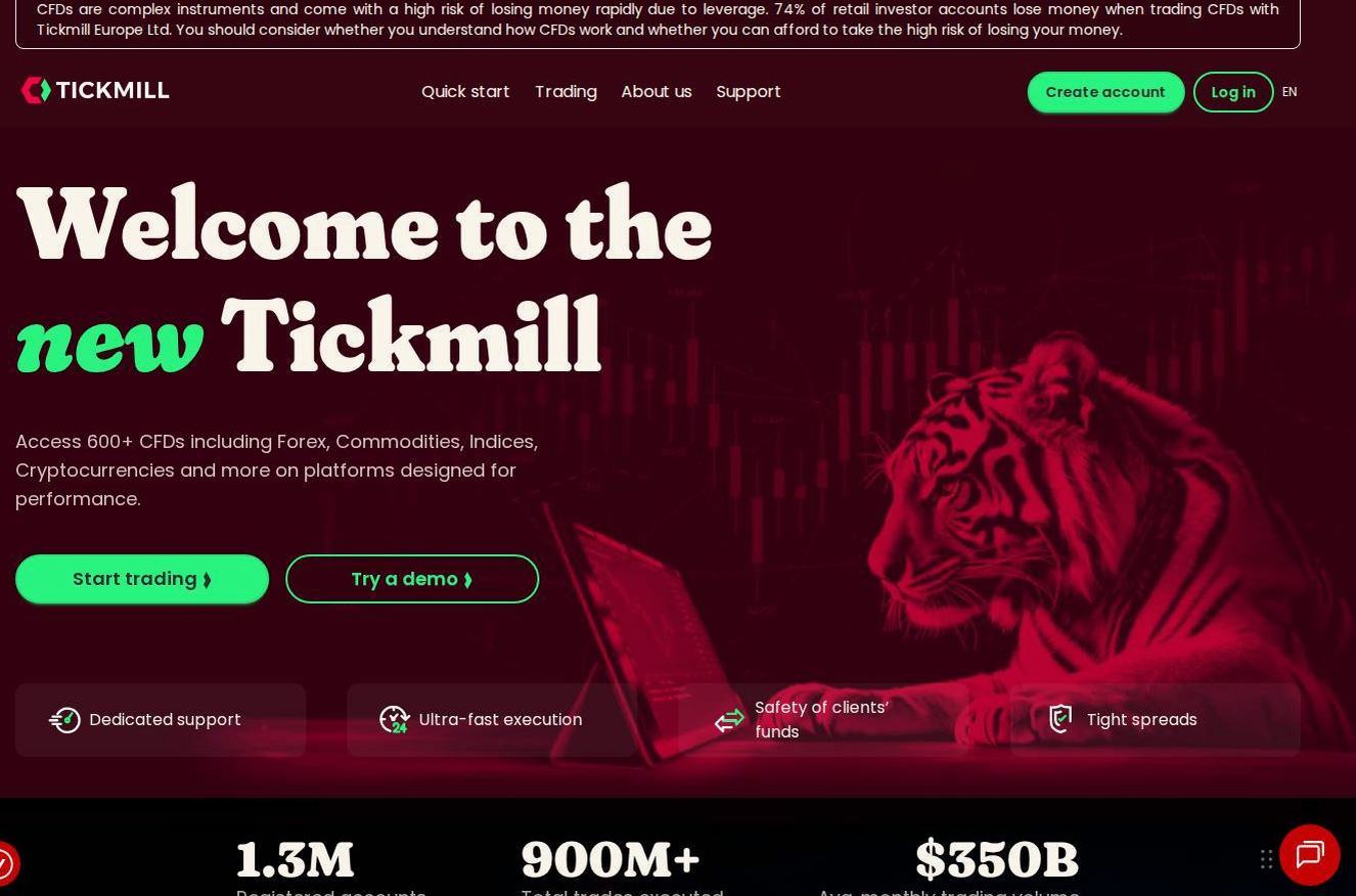 Screenshot of the Tickmill website