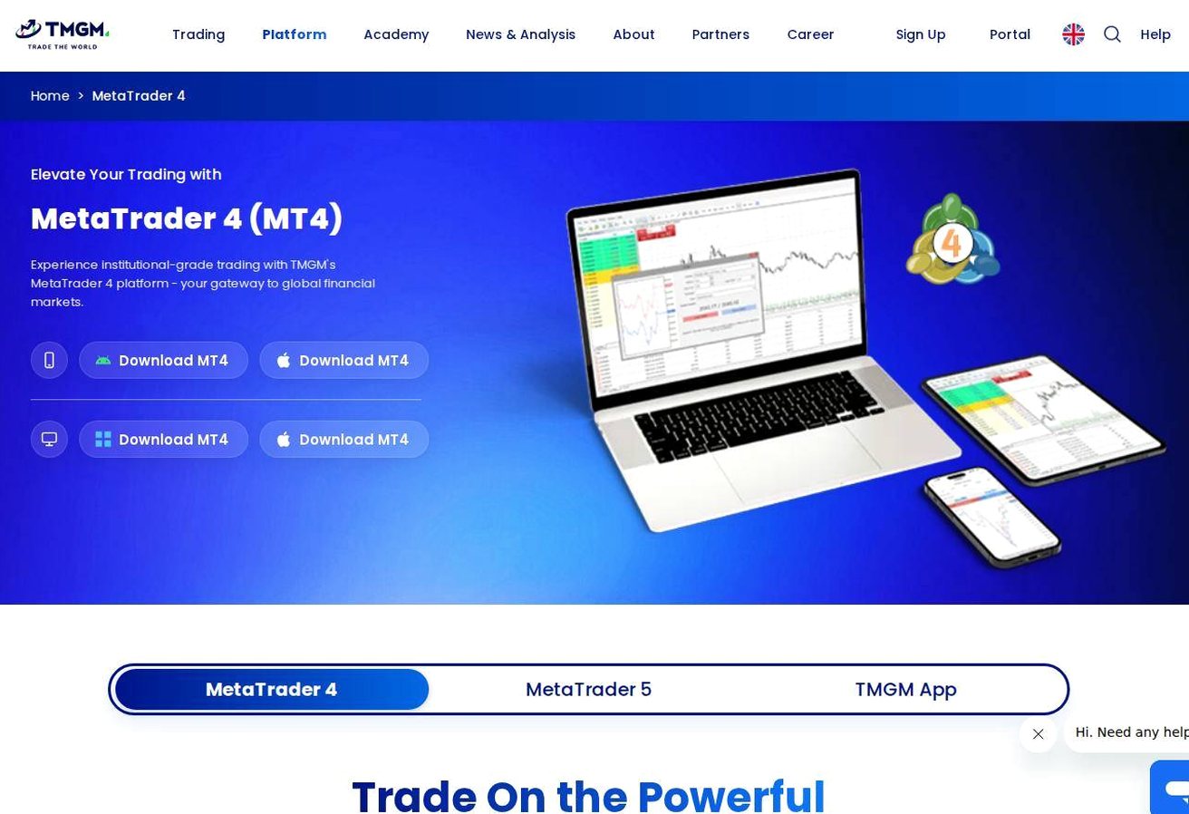 The platform page on the TMGM website