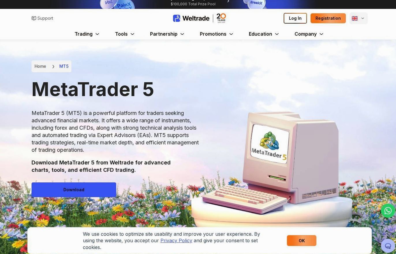 The platform page on the Weltrade website