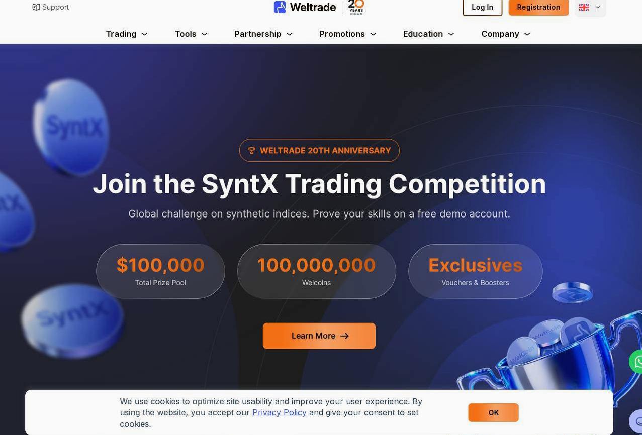 Screenshot of the Weltrade website