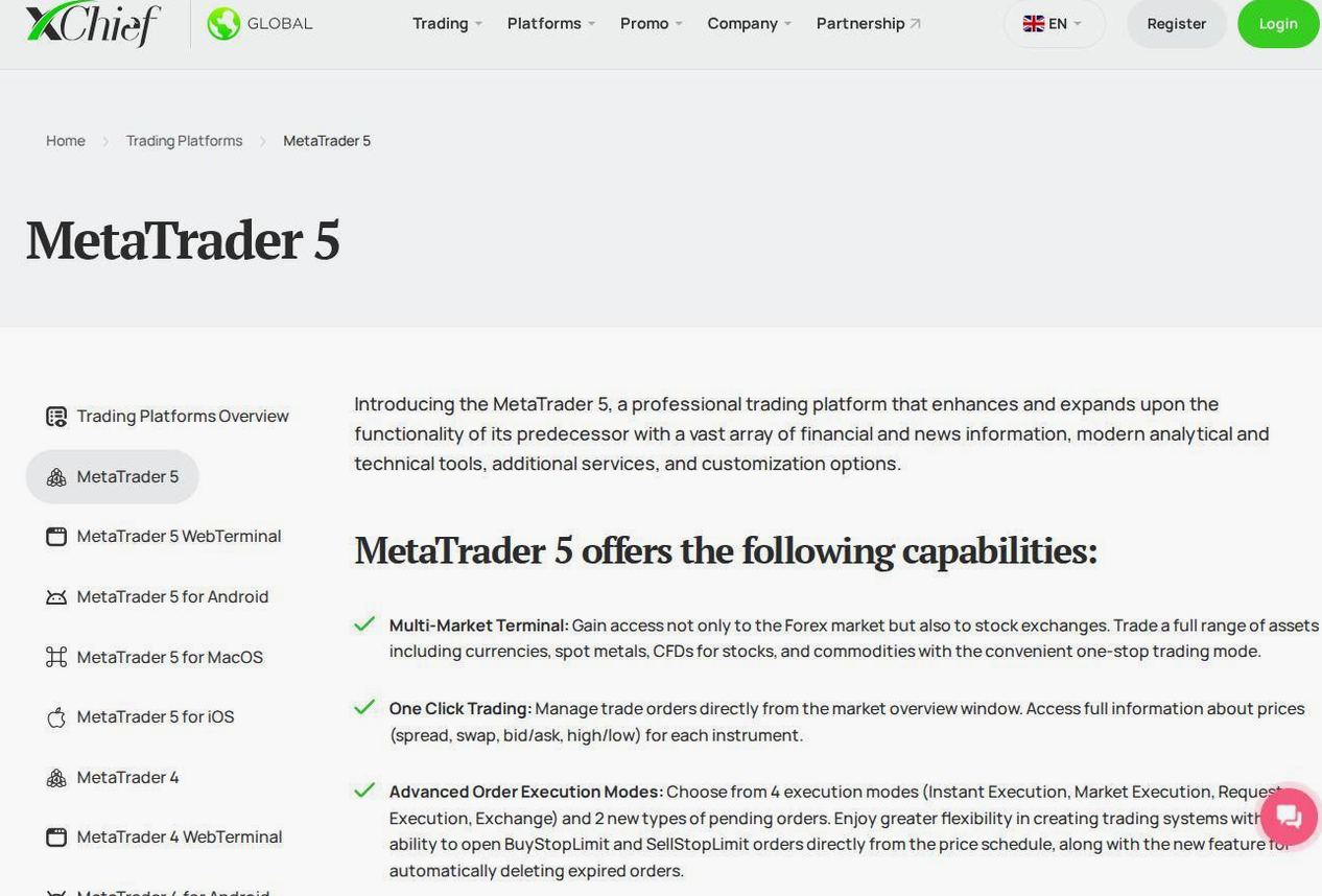 The platform page on the XChief website